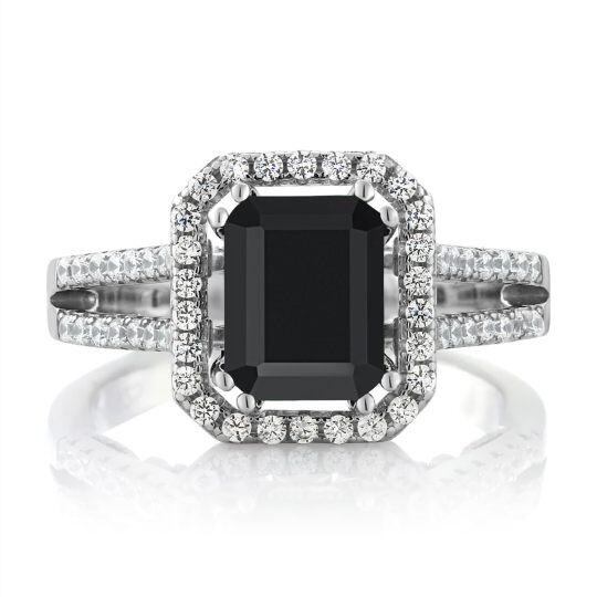 10K White Gold 2CT Emerald Cut Agate Moissanite Personalized Engraving Engagement Ring