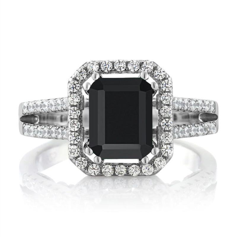 10K White Gold 2CT Emerald Cut Agate Moissanite Personalized Engraving Engagement Ring-20