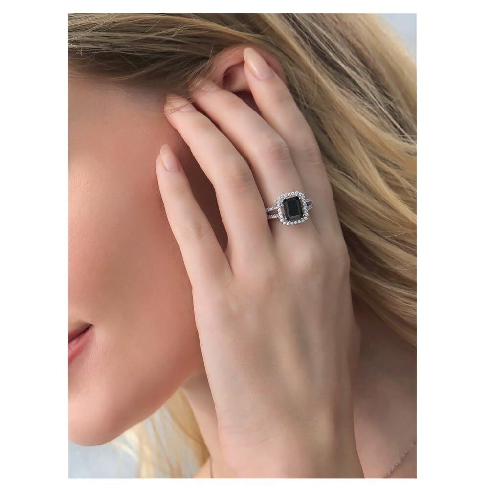 10K White Gold 2CT Emerald Cut Agate Moissanite Personalized Engraving Engagement Ring-2