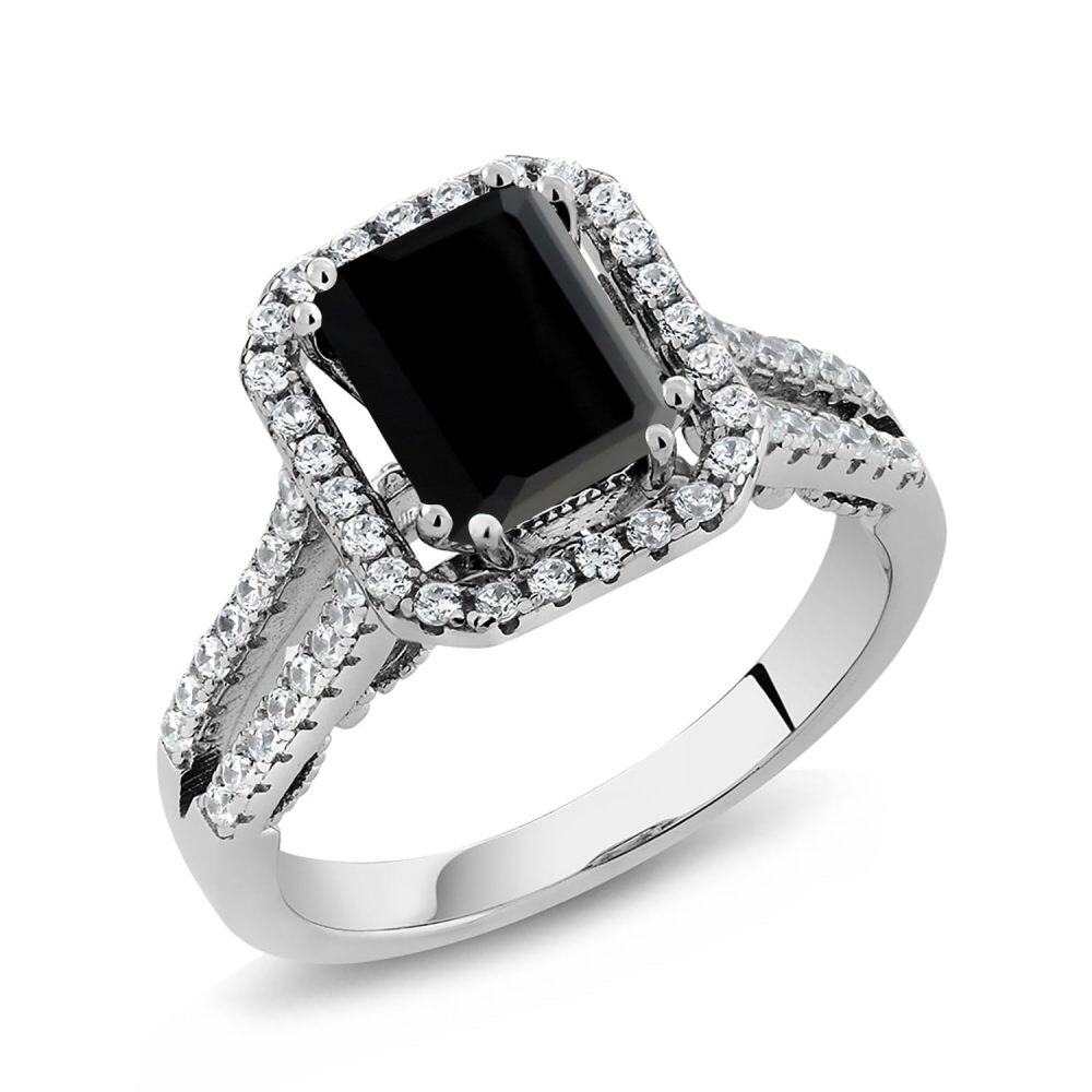 10K White Gold 2CT Emerald Cut Agate Moissanite Personalized Engraving Engagement Ring-3