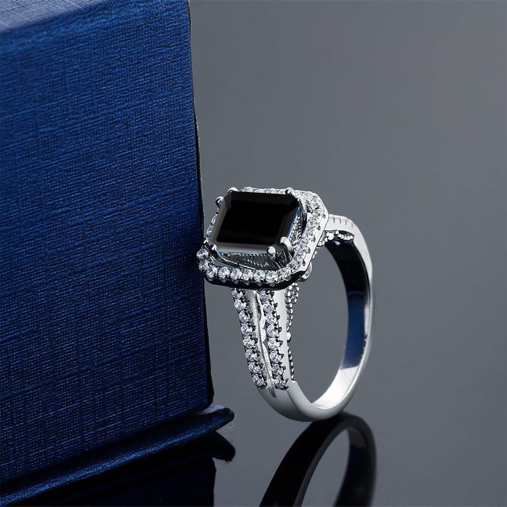 10K White Gold 2CT Emerald Cut Agate Moissanite Personalized Engraving Engagement Ring-5