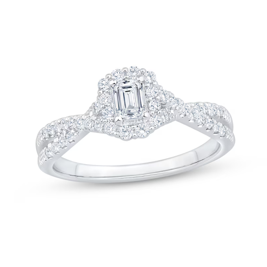 10K witgouden 1/2ct Lab Created Diamond gepersonaliseerde graveerbare verlovingsring