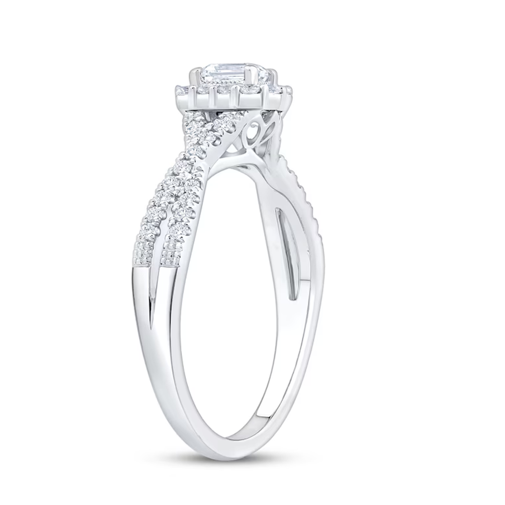 Anel de noivado personalizado em ouro branco 10K, 0,5 a 3 ct, esmeralda, diamante criado em laboratório, cor D, VVS1-VS1, pureza 3EX-3