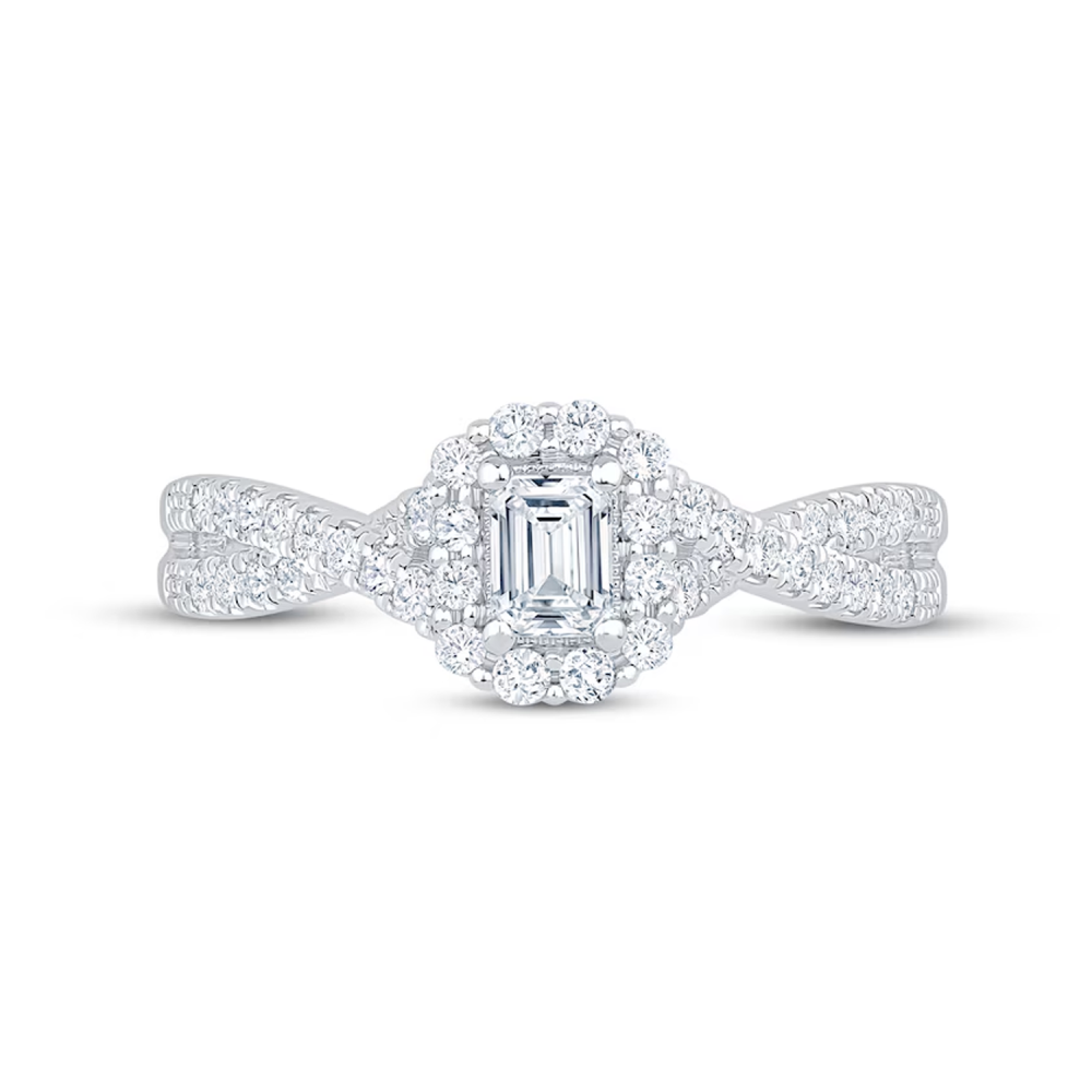 Anel de noivado personalizado em ouro branco 10K, 0,5 a 3 ct, esmeralda, diamante criado em laboratório, cor D, VVS1-VS1, pureza 3EX-4