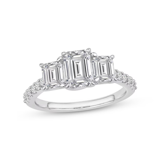 Bague de fiançailles en or blanc 10 carats avec gravure personnalisée et diamants créés en laboratoire de 2 carats