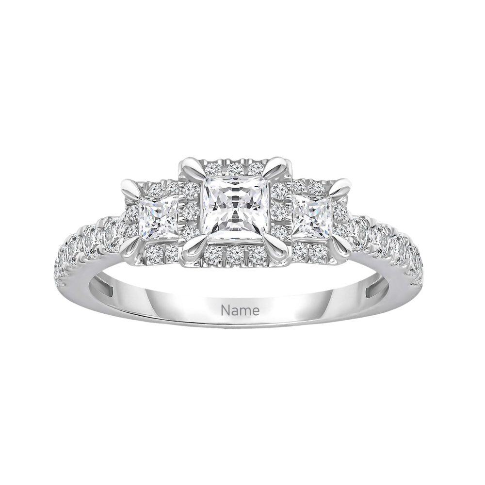 Sterling Silver 2CT Princess Moissanite Personalized Engraving Engagement Ring-1