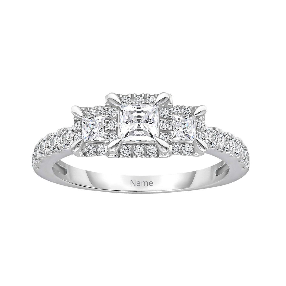 10K White Gold 1 CT Princess-square Moissanite Personalized Engraving Engagement Ring-1