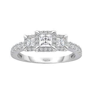 Sterling Silver 2CT Princess-square Moissanite Personalized Engraving Engagement Ring-25