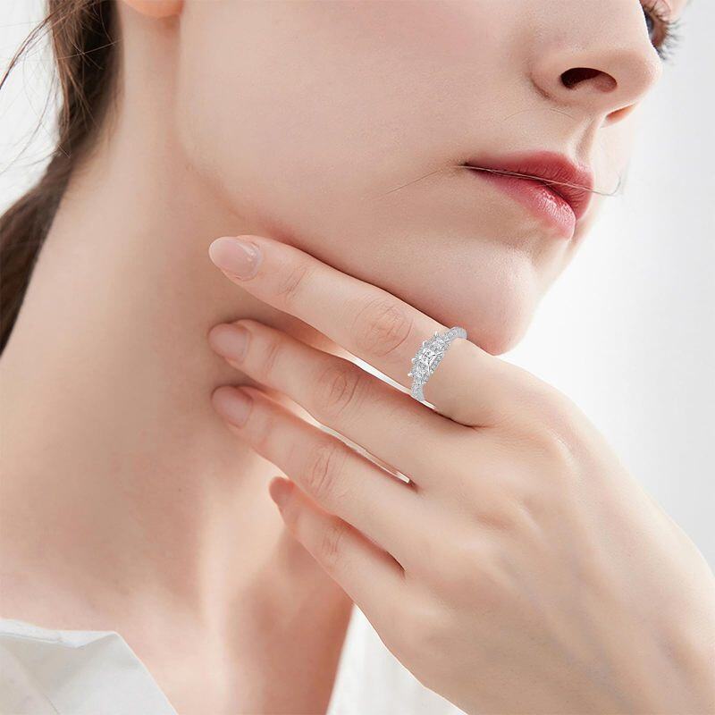 Sterling Silver 2CT Princess Moissanite Personalized Engraving Engagement Ring-3