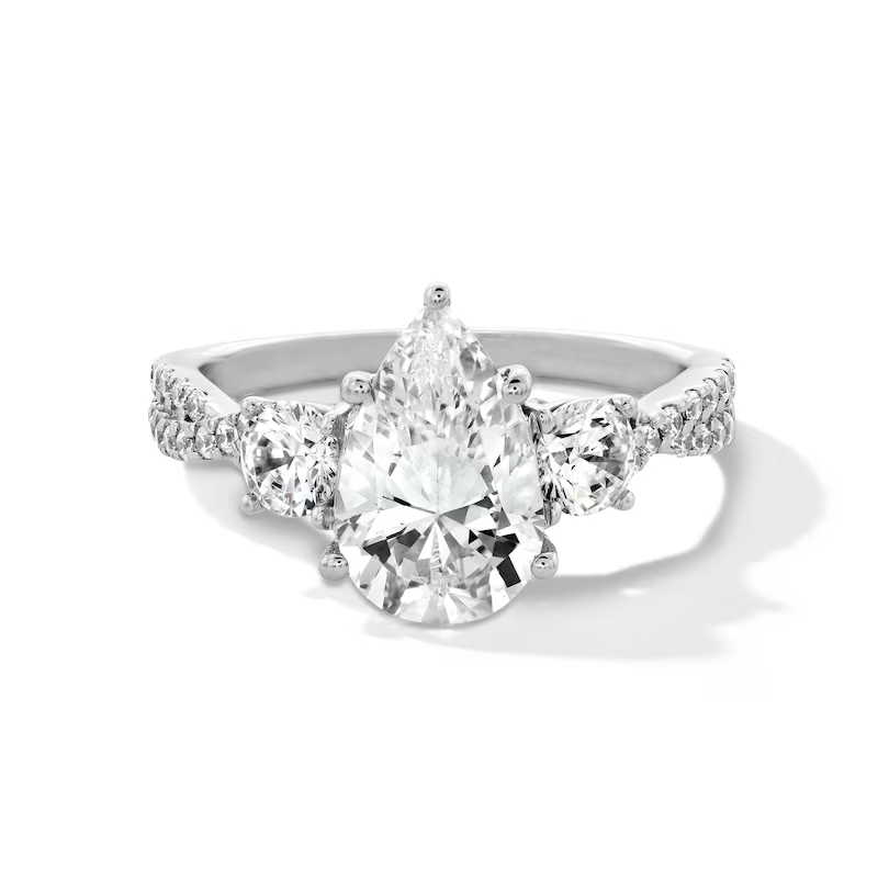 14K White Gold 2-3/4 CT Pear-Shaped Lab Created Diamond Three Stone Custom Engagement Ring-1