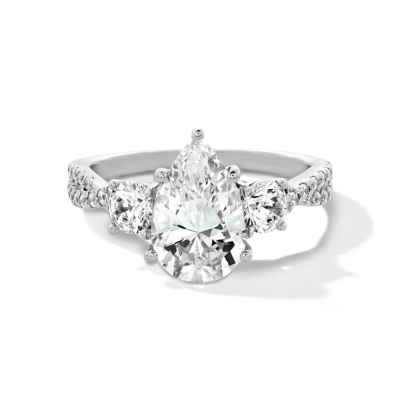 14K White Gold 1 to 3.5 CT. T.W Pear Cut Cut Lab Created Diamond Engagement Ring D VVS1-VS1 Clarity 3EX IGI Certified-1