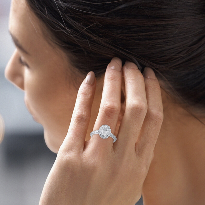 Verlobungsring aus 10-karätigem Weißgold mit ovalem, im Labor hergestelltem Diamanten (1 bis 3,5 ct. Gesamtgewicht), Reinheit D, VVS1-VS1, 3EX, IGI-zertifiziert-3