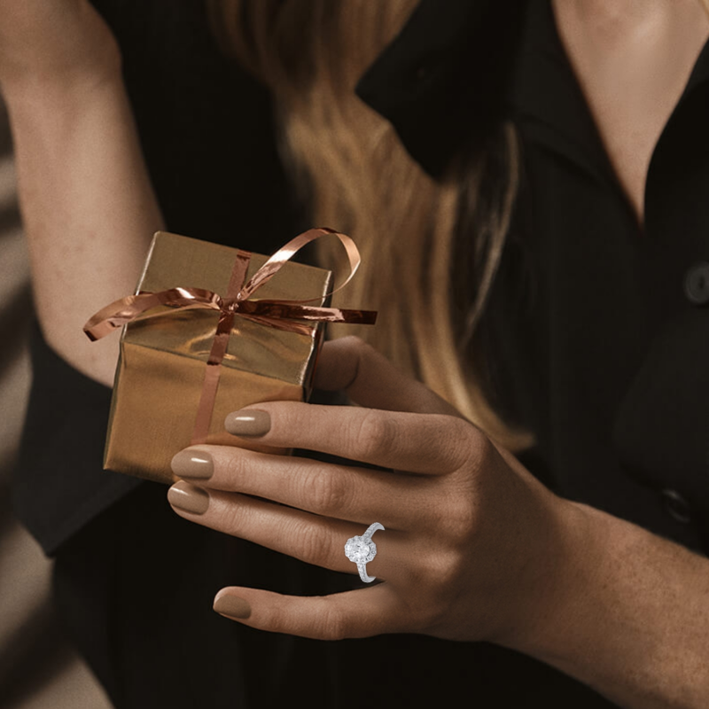 Verlobungsring aus 10-karätigem Weißgold mit ovalem, im Labor hergestelltem Diamanten (1 bis 3,5 ct. Gesamtgewicht), Reinheit D, VVS1-VS1, 3EX, IGI-zertifiziert-4