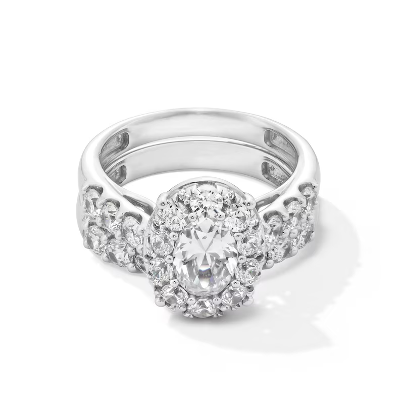 Anello nuziale in oro bianco 10K con diamanti creati in laboratorio da 2,25 a 4,75 CT.T.W. ovale D VVS1 3EX certificato IGI-3