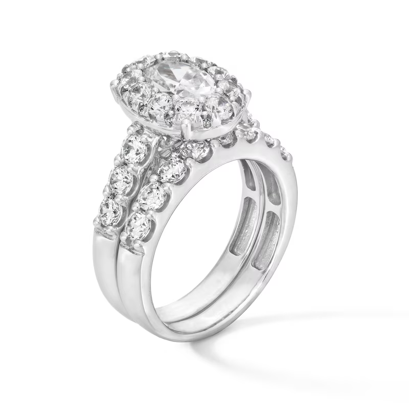 Ehering aus 10 Karat Weißgold, oval, 2,25 bis 4,75 Karat, im Labor hergestellter Diamantrahmen, D VVS1 3EX, IGI-zertifiziert-3