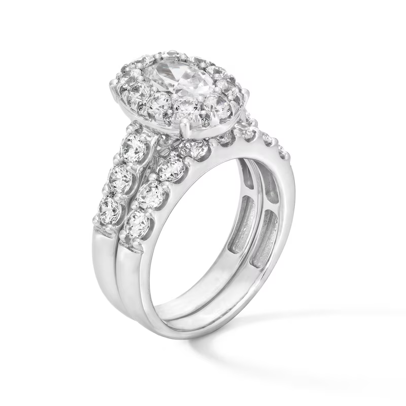 Anel de casamento personalizado com moldura oval em ouro branco 18K 2-3/4 CT com diamante-3