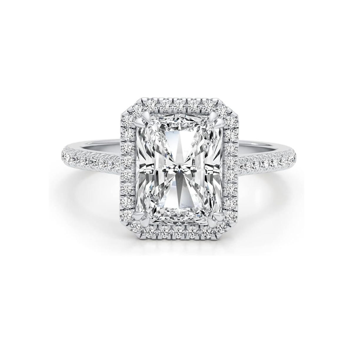 14K White Gold 3ct Lab Created Diamond 0.35ct Moissanite Engraving Engagement Ring-2