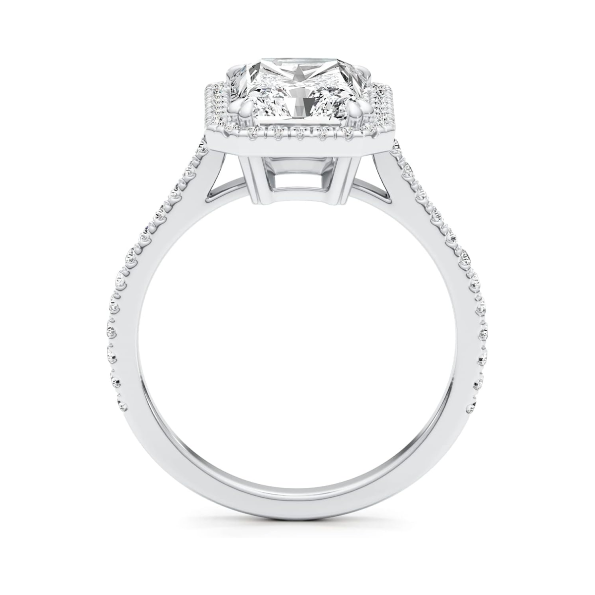 14K White Gold 3ct Lab Created Diamond 0.35ct Moissanite Engraving Engagement Ring-3