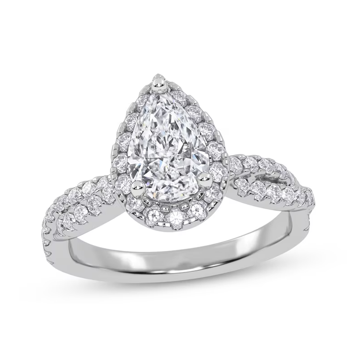 14K White Gold 1-1/3ct Lab Created Diamond Custom Engraving Drop Engagement Ring-1