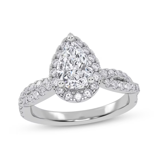 10K White Gold 1.25 to 3.75 CT. T.W. Pear Lab Created Diamond Custom Engagement Ring VVS1-VS1 Clarity 3EX IGI Certified