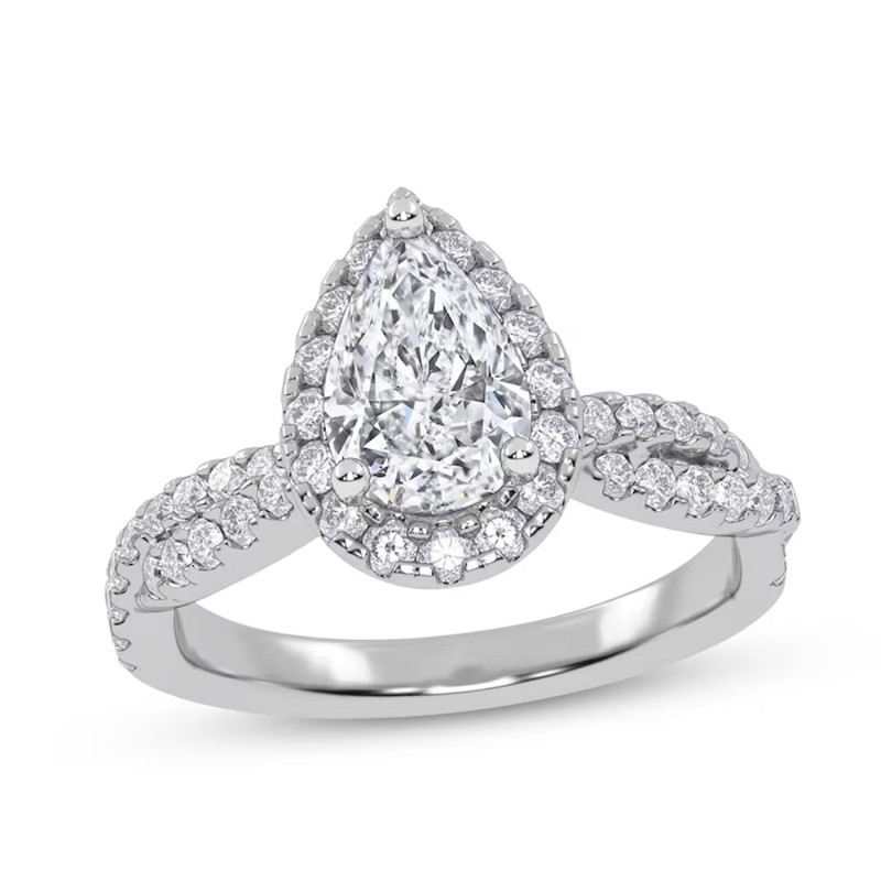 10K White Gold 1.25 to 3.75 CT. T.W. Pear Cut Lab Created Diamond Custom Engagement Ring VVS1-VS1 Clarity 3EX IGI Certified-4