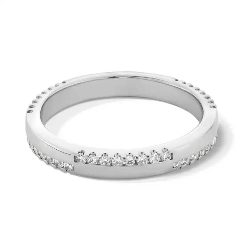 Alliance anniversaire empilable en or blanc 10 carats, 0,25 ct, diamants ronds alternés à double rangée, couleur I2, pureté 3EX-1