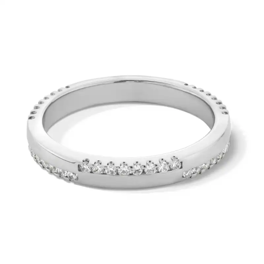 Bague anniversaire empilable en or blanc 10 carats avec diamants circulaires 1/4 ct à double rangée alternée