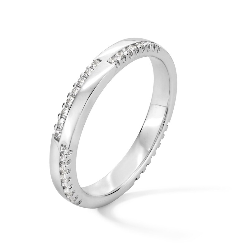 Alliance anniversaire empilable en or blanc 10 carats, 0,25 ct, diamants ronds alternés à double rangée, couleur I2, pureté 3EX-3