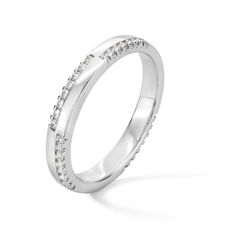 14K White Gold 1/4 CT Circular Diamond Alternating Double Row Stackable Anniversary Ring-3