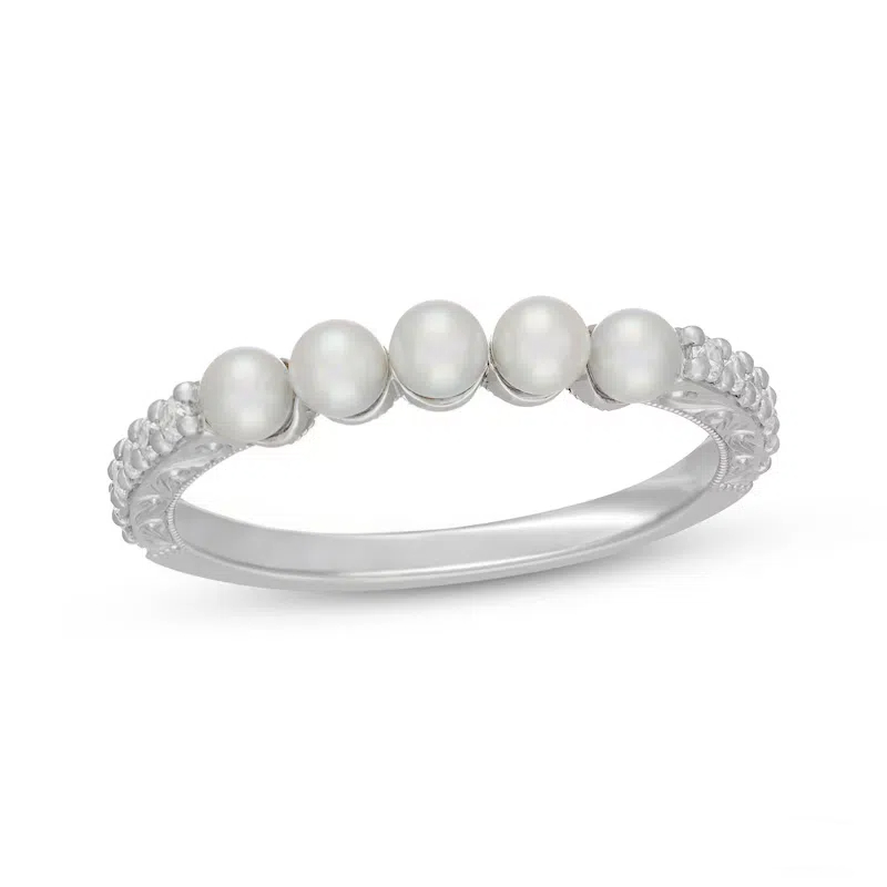 14K White Gold 1/4 CT Cultured Akoya Pearl & Diamond Custom Stackable Anniversary Ring-1