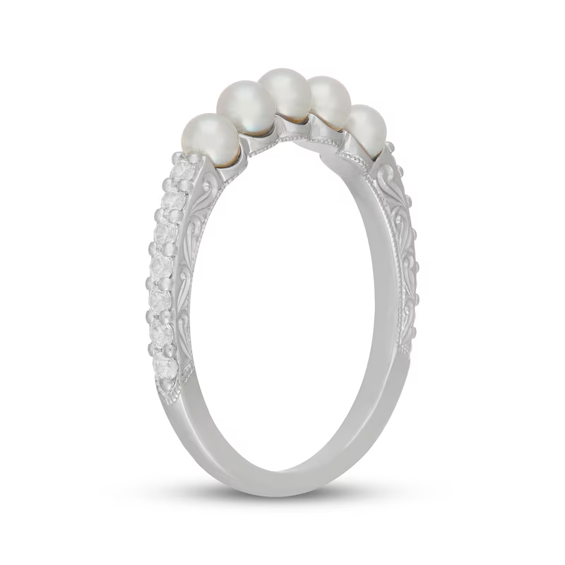 10K White Gold Round Cut Diamond & Pearl Custom Stackable Ring I Color I1 Clarity 3EX-2