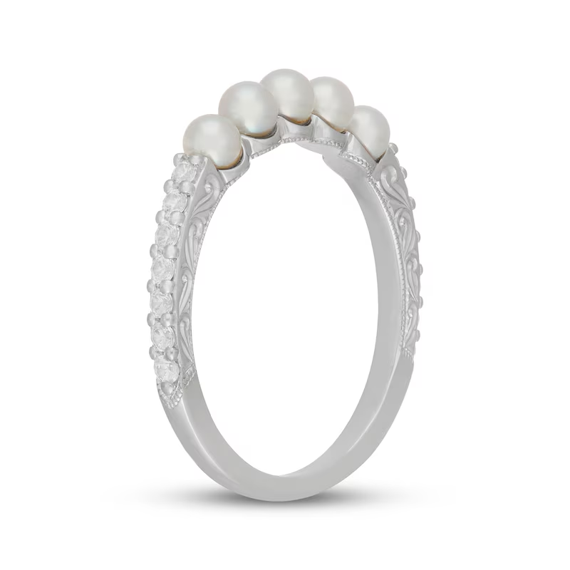 14K White Gold 1/4 CT Cultured Akoya Pearl & Diamond Custom Stackable Anniversary Ring-2