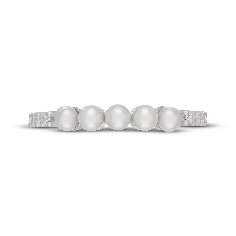 10K White Gold Round Cut Diamond & Pearl Custom Stackable Ring I Color I1 Clarity 3EX-3