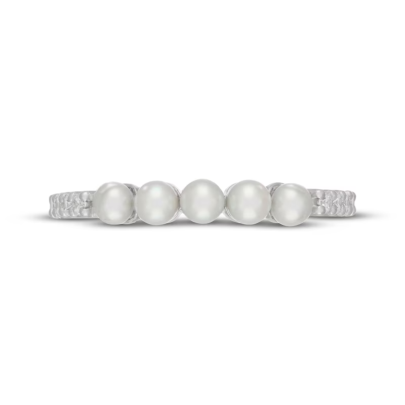 14K White Gold 1/4 CT Cultured Akoya Pearl & Diamond Custom Stackable Anniversary Ring-3