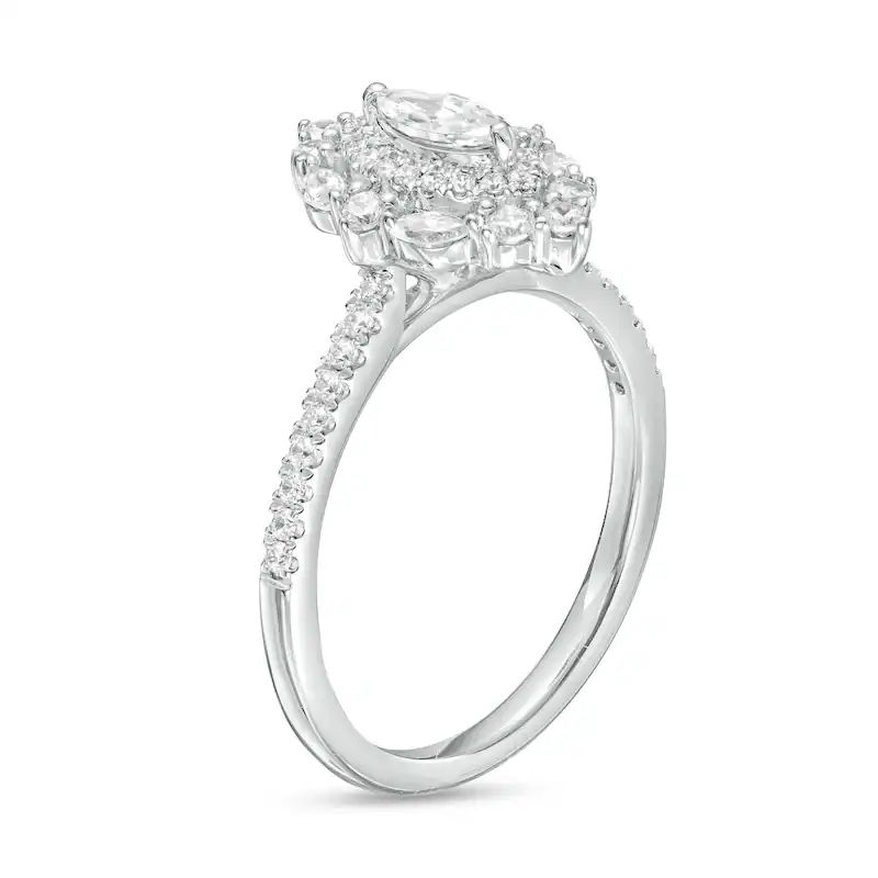 14K White Gold 3/4 Marquise Shaped Diamond Personalized Engraving & Couple Engagement Ring-3