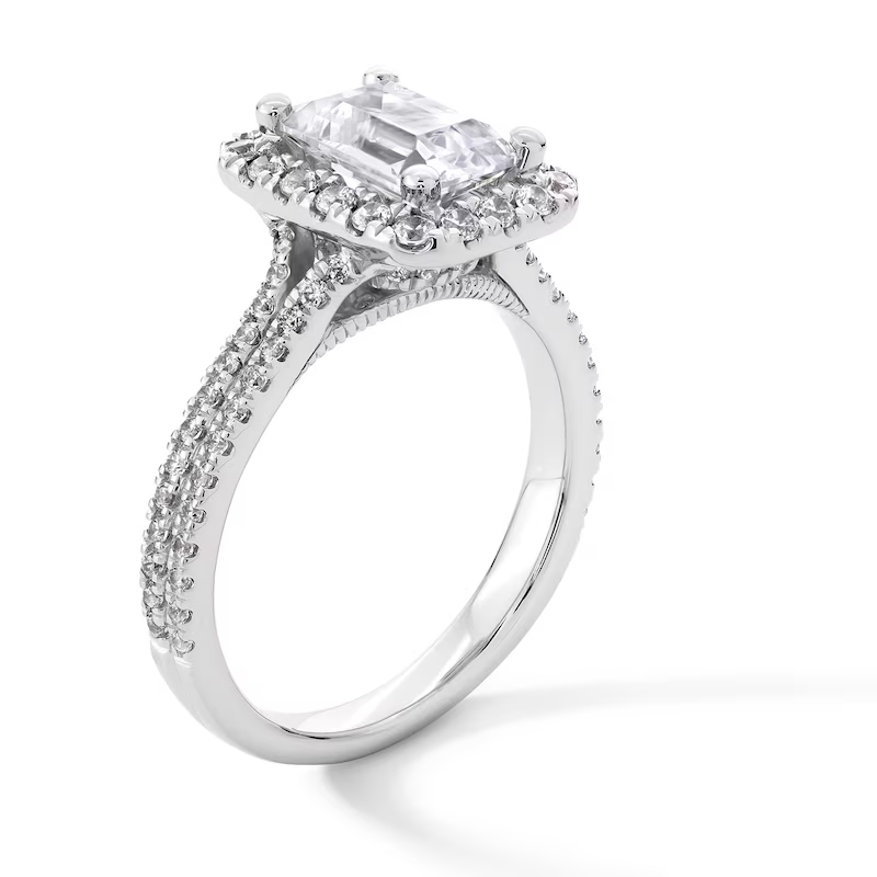 14K White Gold 2-5/8 CT Emerald-Cut Lab Created Diamond Custom Double Row Engagement Ring-3