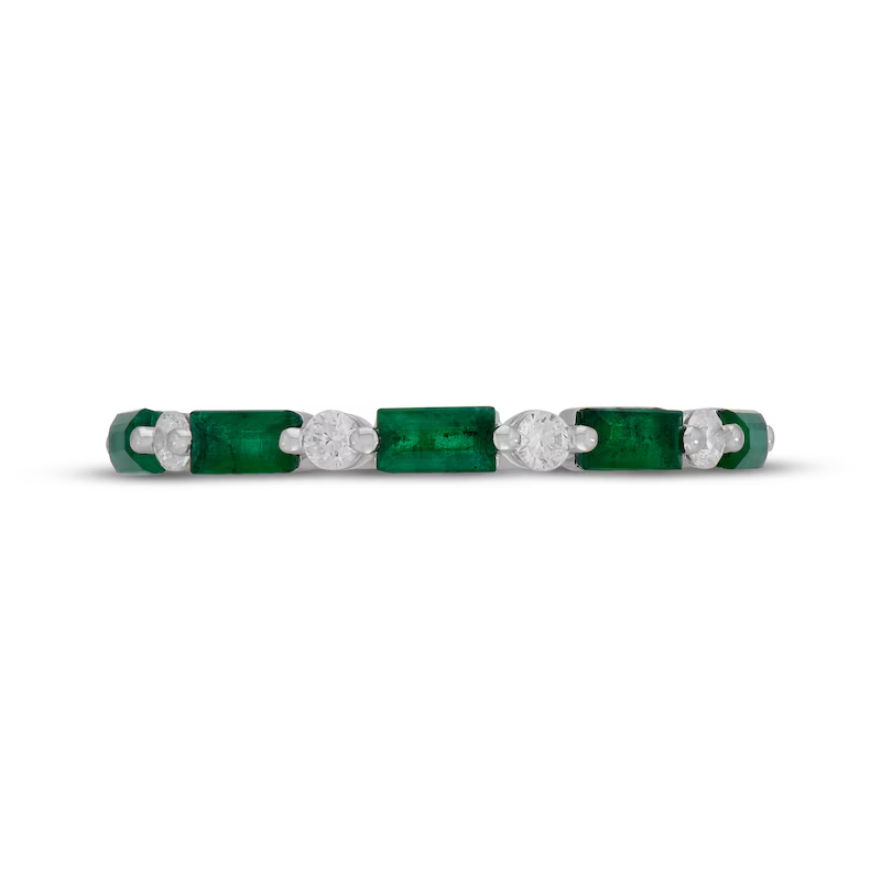 Anel empilhável personalizado com diamante e esmeralda, lapidação redonda em ouro branco 10K, cor I1, pureza I1, certificado IGI 3EX-4