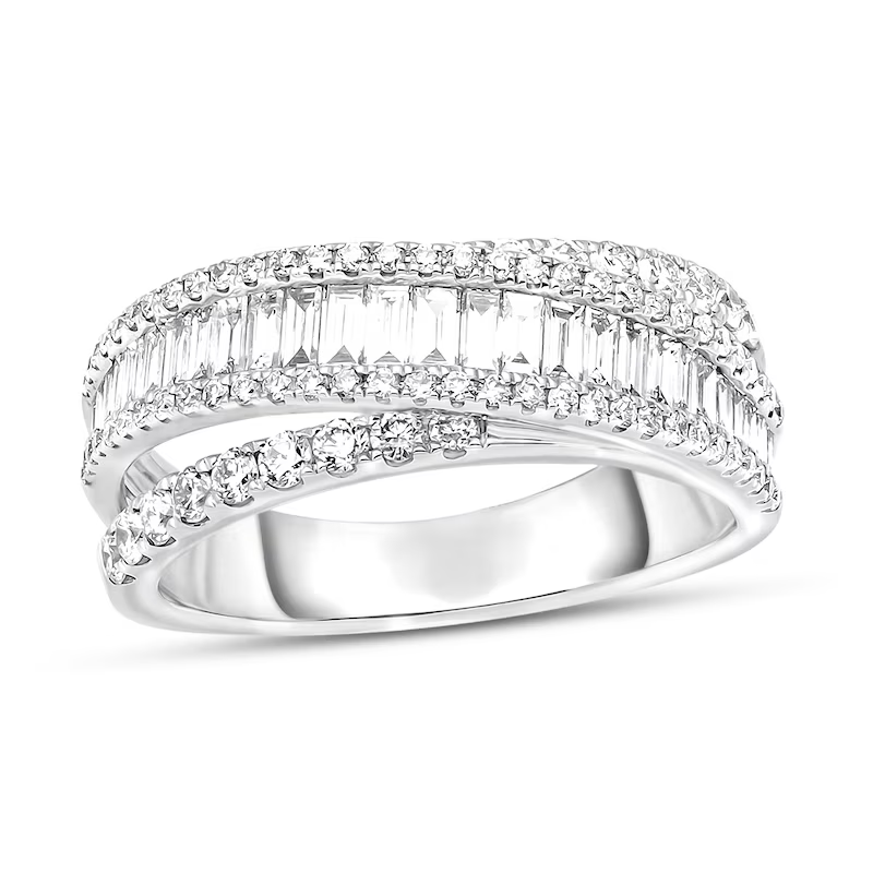 14K White Gold 1-1/5 CT Circular & Baguette Diamond Custom Multi-Row Stackable Ring-1