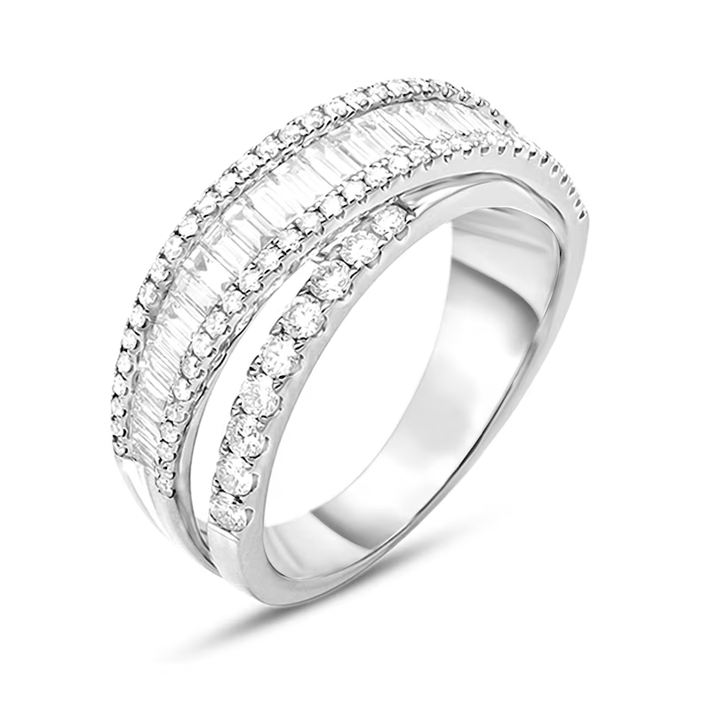 14K White Gold 1-1/5 CT Circular & Baguette Diamond Custom Multi-Row Stackable Ring-3