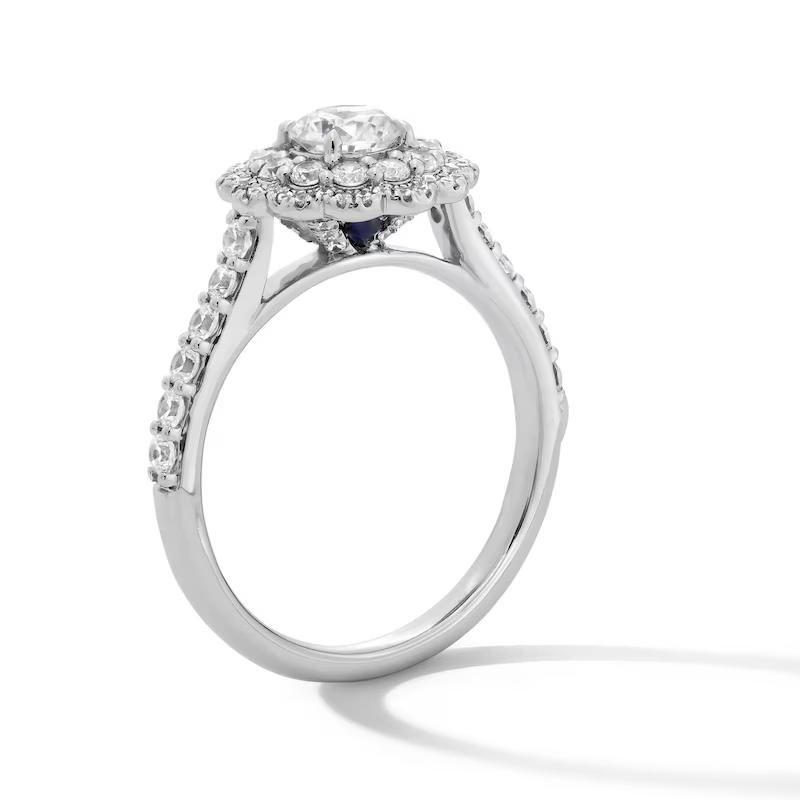 10K Gold 1 to 3.5 CT.T.W. Round Lab Created Diamond Double Scallop Frame Engagement Band D-VVS1 3EX IGI Certified-3