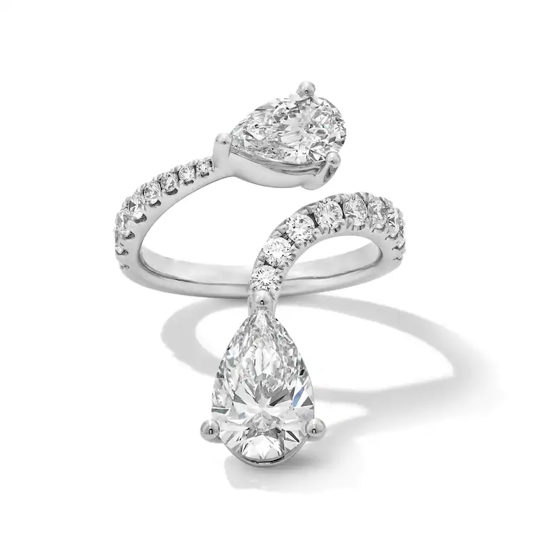 10K White Gold Pear Cut Cut Lab Created Diamond Custom Open Ring F Color VS2 Clarity 3EX IGI Certified-1