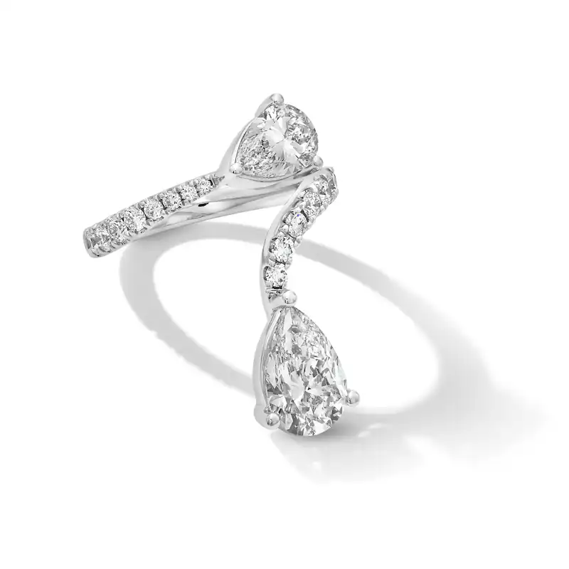 14K White Gold Pear Cut Cut Lab Created Diamond Custom Open Ring F Color VS2 Clarity 3EX IGI Certified-3