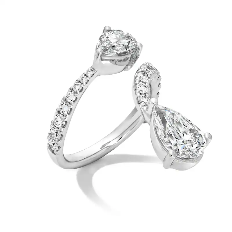 14K White Gold Pear Cut Cut Lab Created Diamond Custom Open Ring F Color VS2 Clarity 3EX IGI Certified-4