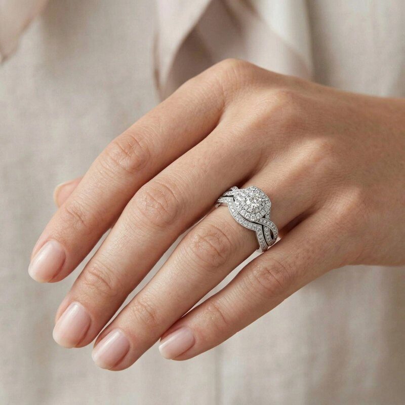 14K Oro Blanco 2,5 CT.T.W Juego de Boda con Moissanita de Corte Redondo-2