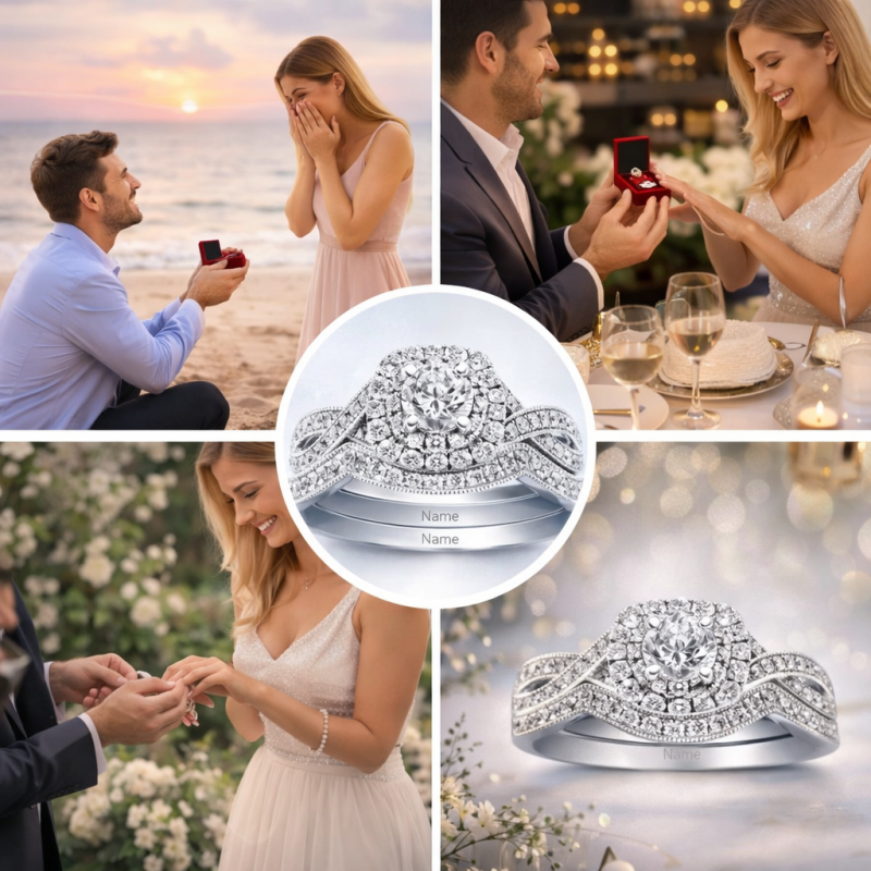 14K Oro Blanco 2,5 CT.T.W Juego de Boda con Moissanita de Corte Redondo-4