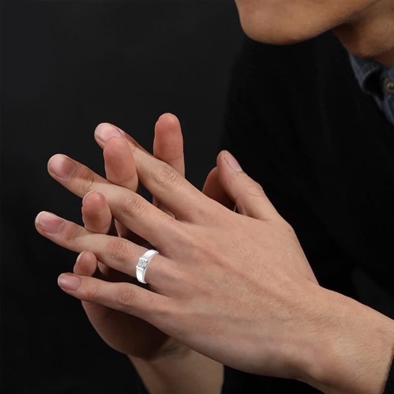 Bague pour homme en or blanc 18K avec moissanite taillée ronde de 1,5 CT-2