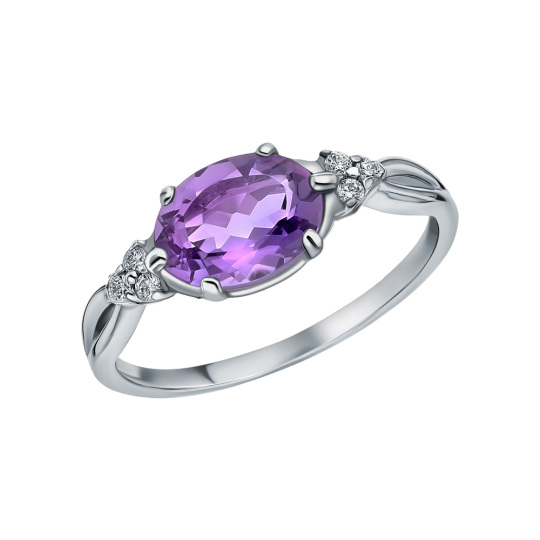 Ehering aus 14 Karat Weißgold mit Amethyst und Moissanit