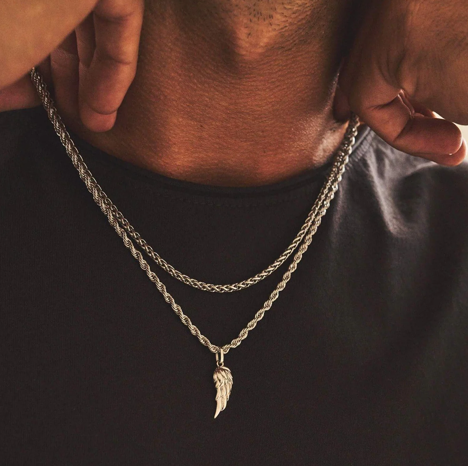 14K White Gold Angel Wing Pendant Charms-3