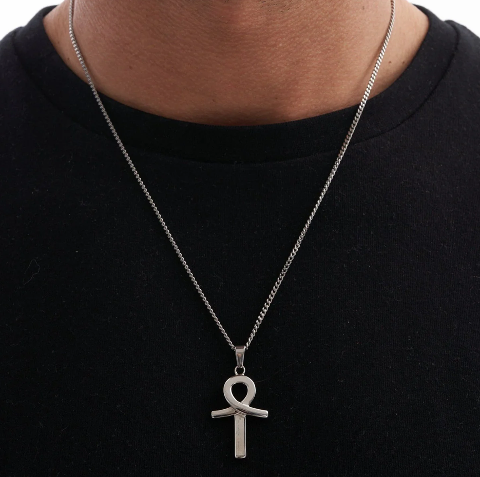 Dijes colgantes Ankh de oro blanco de 14 quilates-2