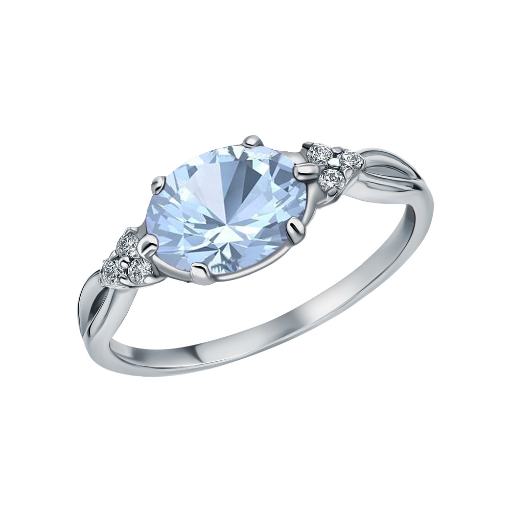 Bague de fiançailles moissanite aigue-marine en or blanc 14 carats-1